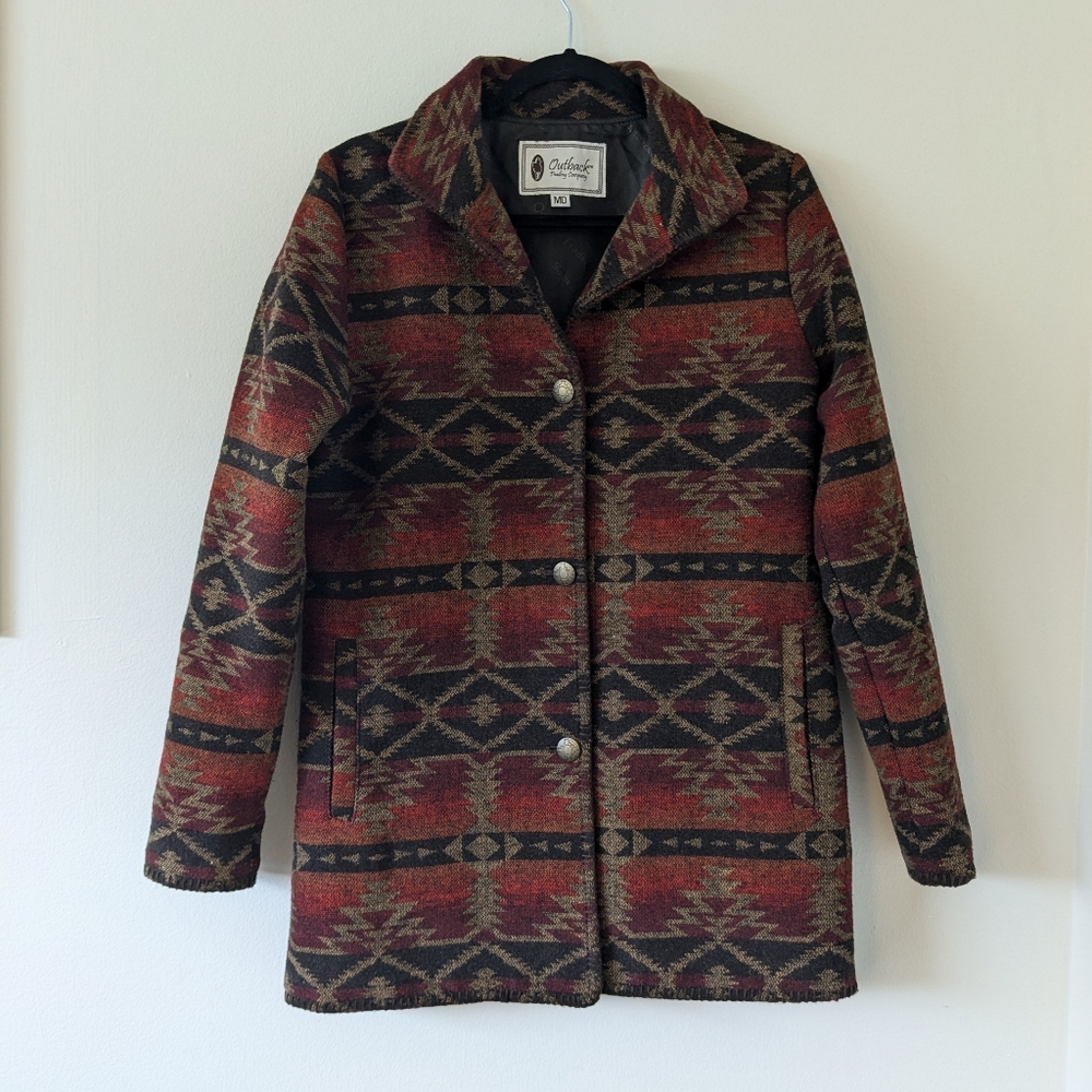 Outback Trading Co. Moree Aztec Southwestern Long Jacket Womens Medium